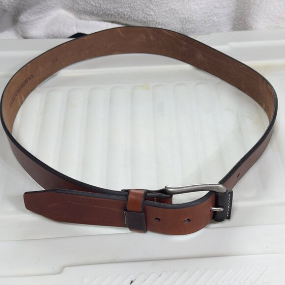 JOHNSTON & MURPHY Mens Brown Leather Belt With Silver Buckle Size 34" - Picture 4 of 10